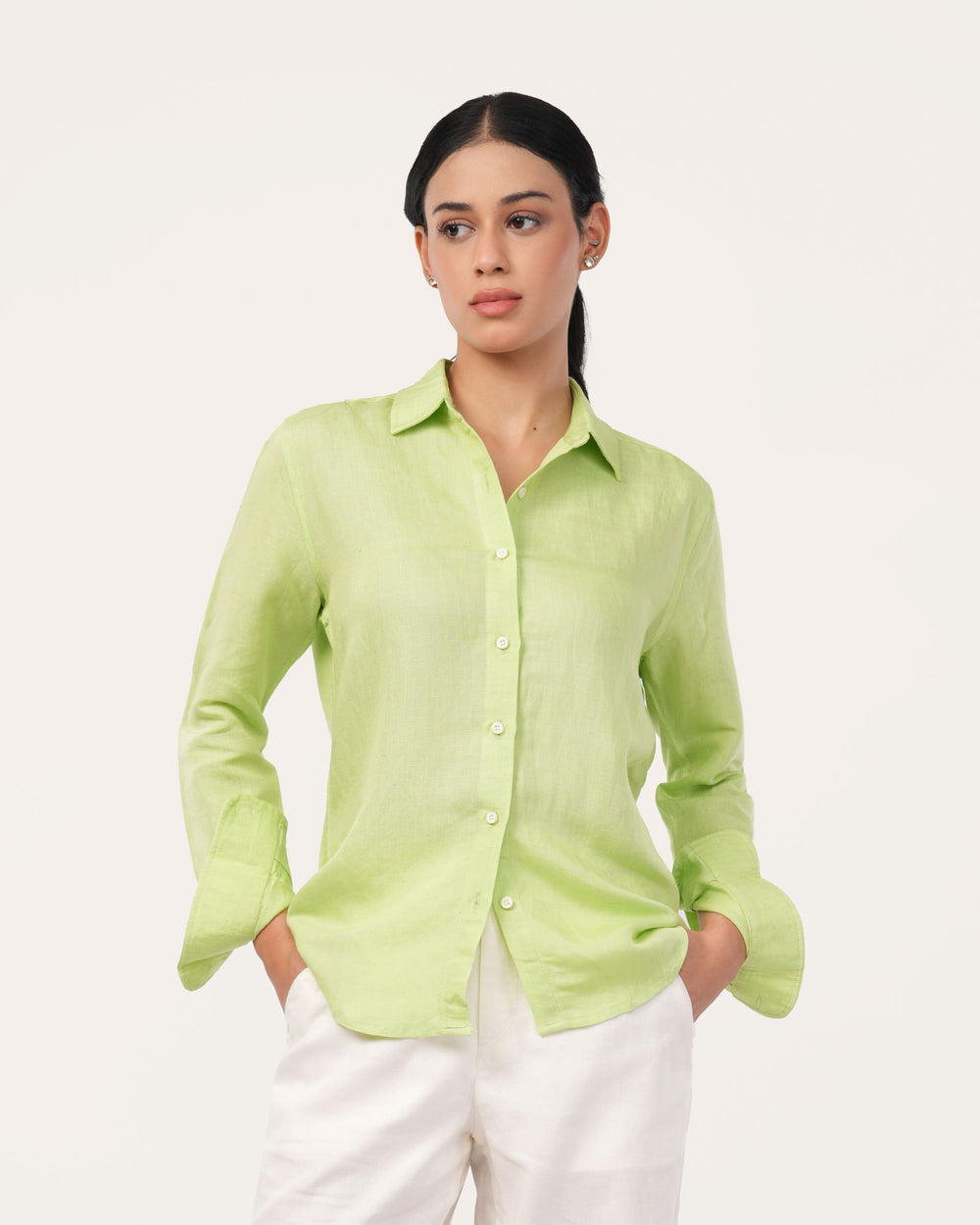 Lime Green Pure Linen Shirt for Women