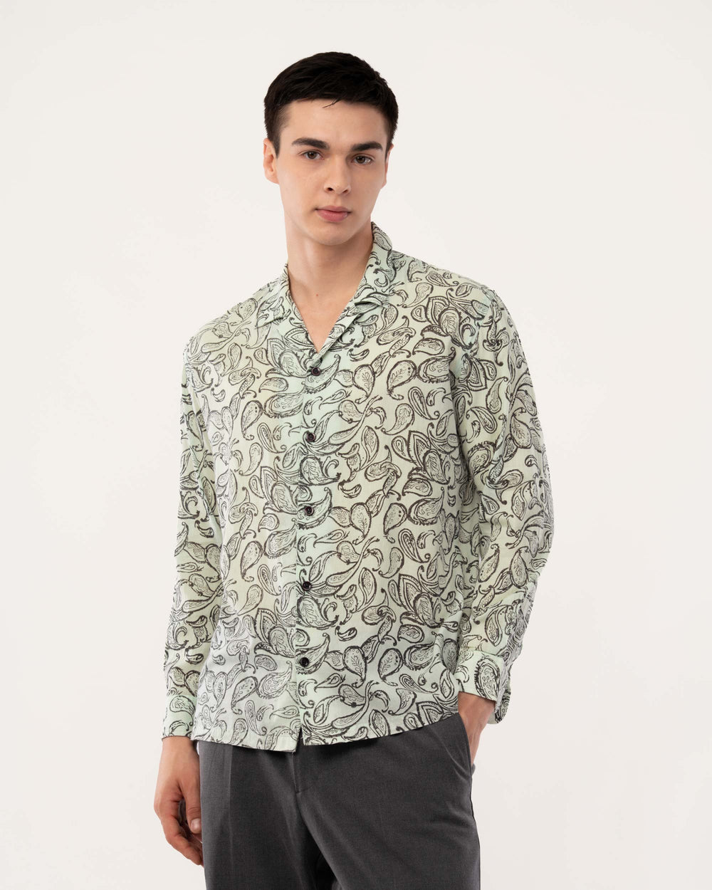 Mint Green Block Print Voile Shirt for Men