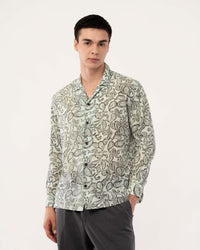 Mint Green Block Print Voile Shirt for Men
