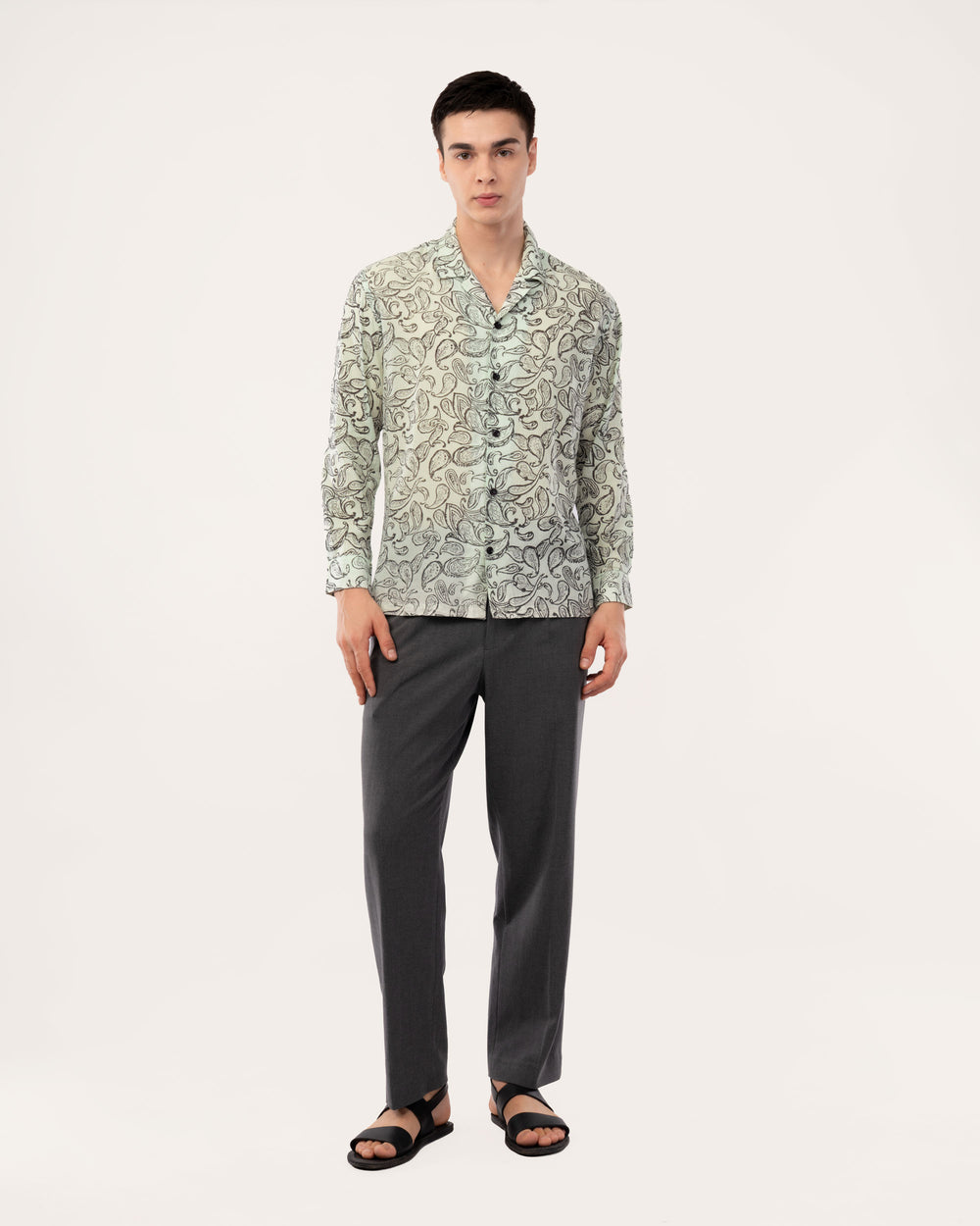 Mint Green Block Print Voile Shirt for Men