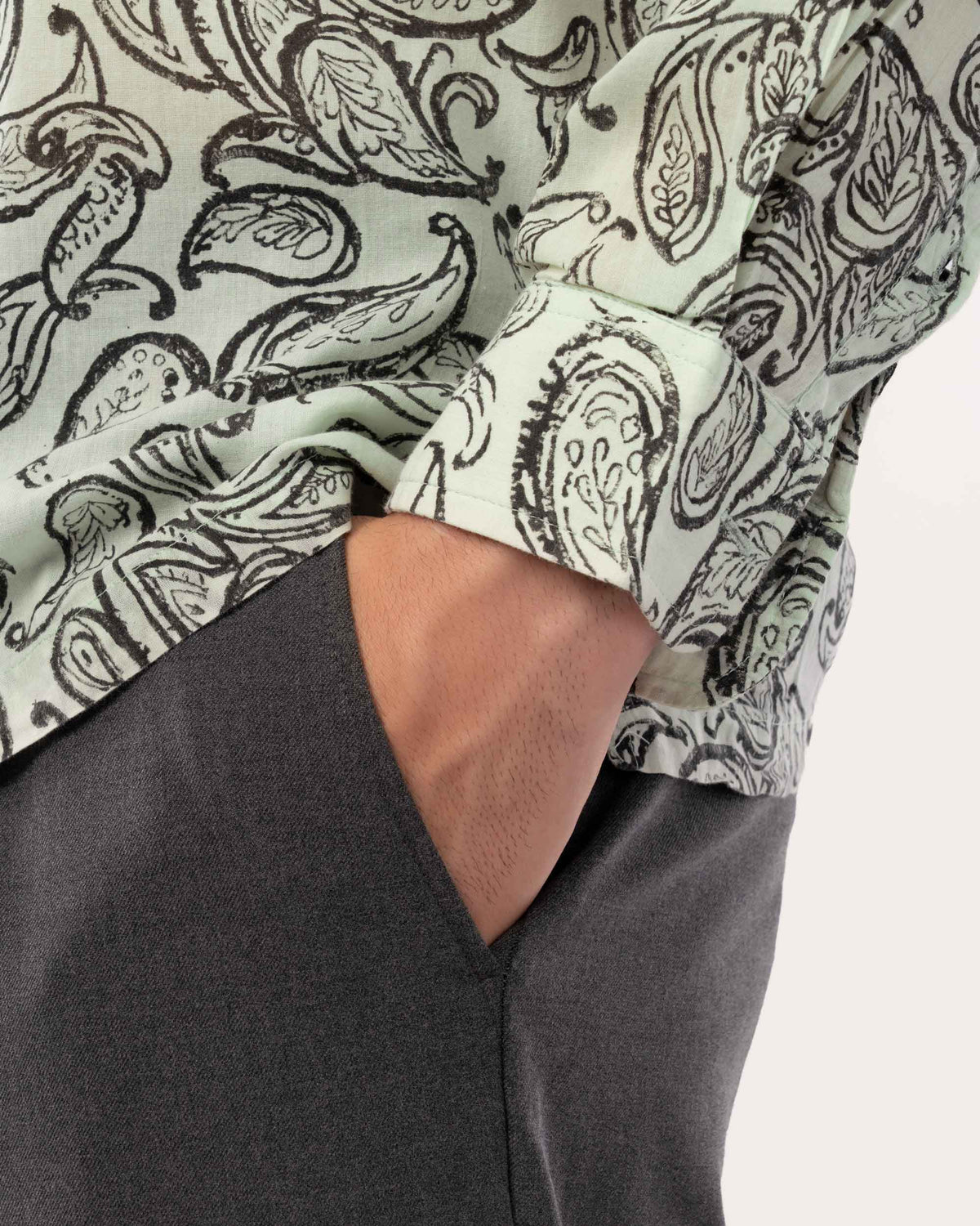 Mint Green Block Print Voile Shirt for Men