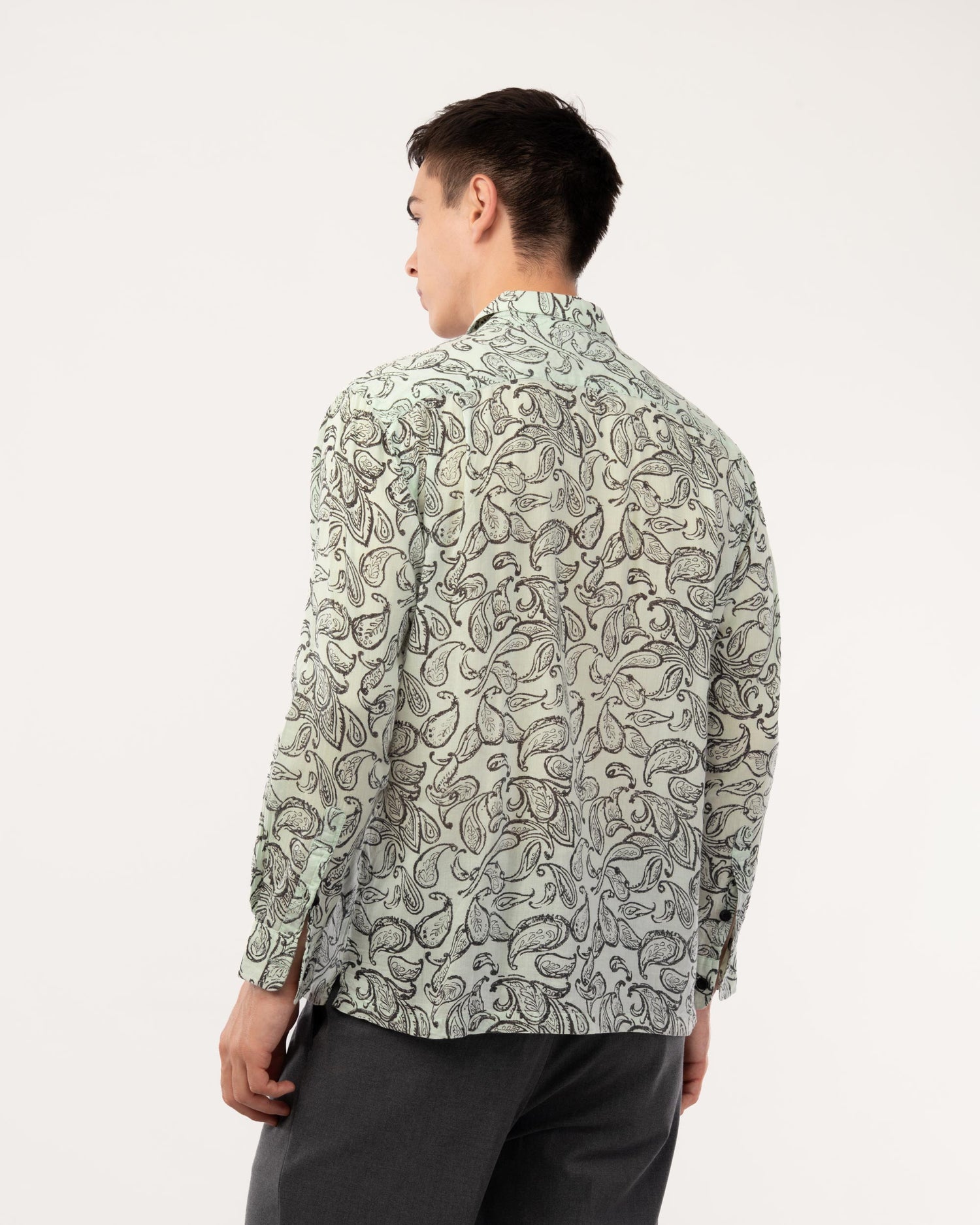 Mint Green Block Print Voile Shirt for Men