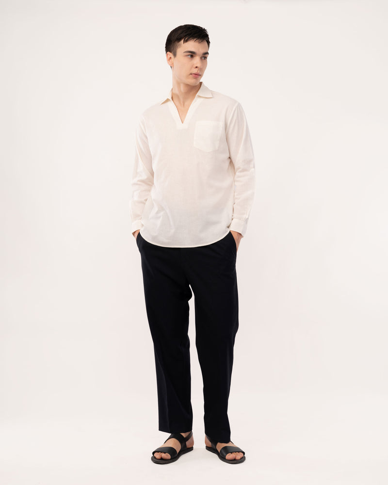 Off White Linen Popover Shirt for Men