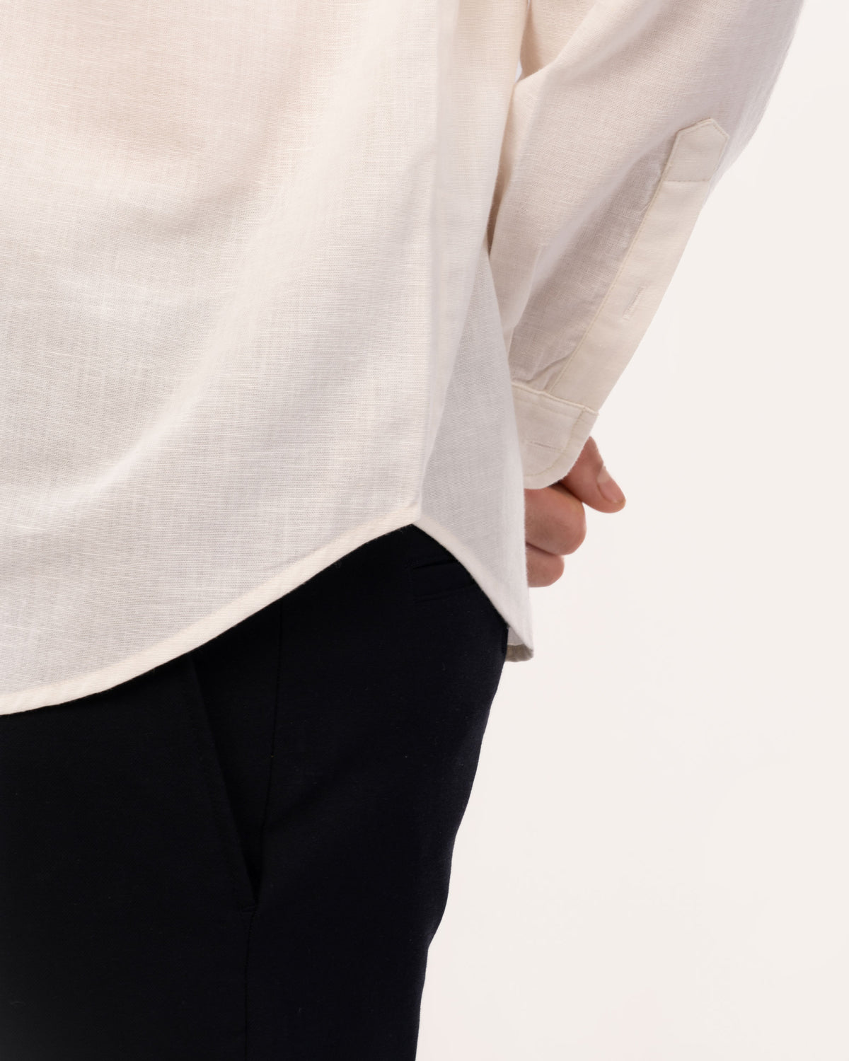 Off White Linen Popover Shirt for Men