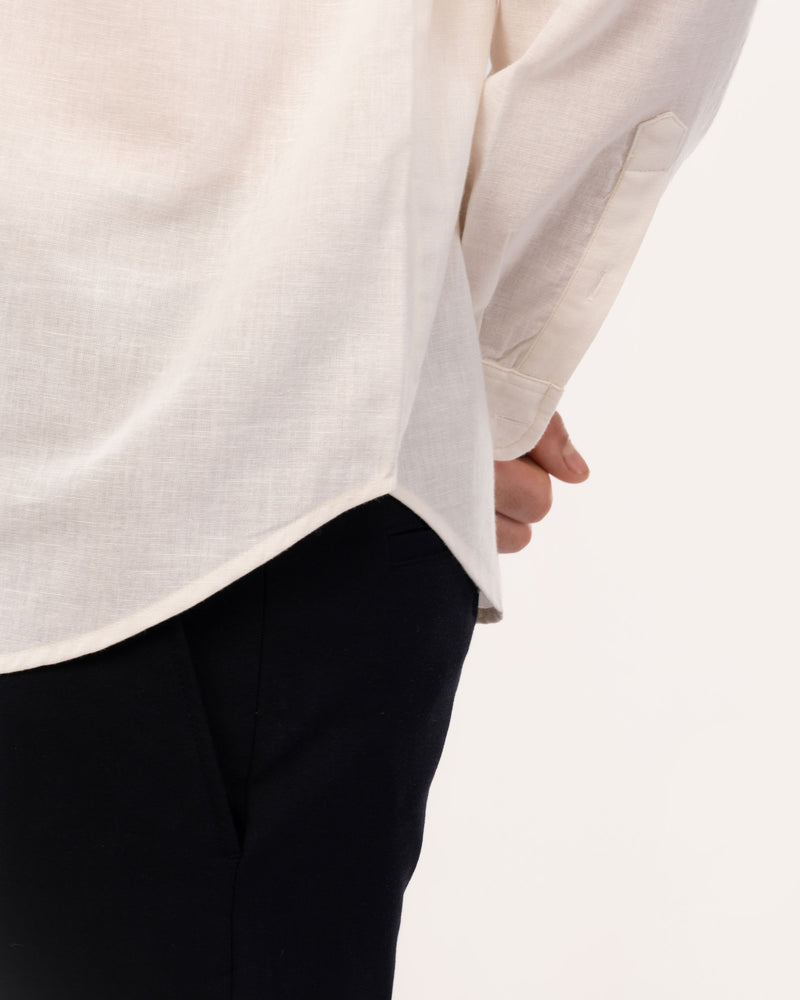 Off White Linen Popover Shirt for Men