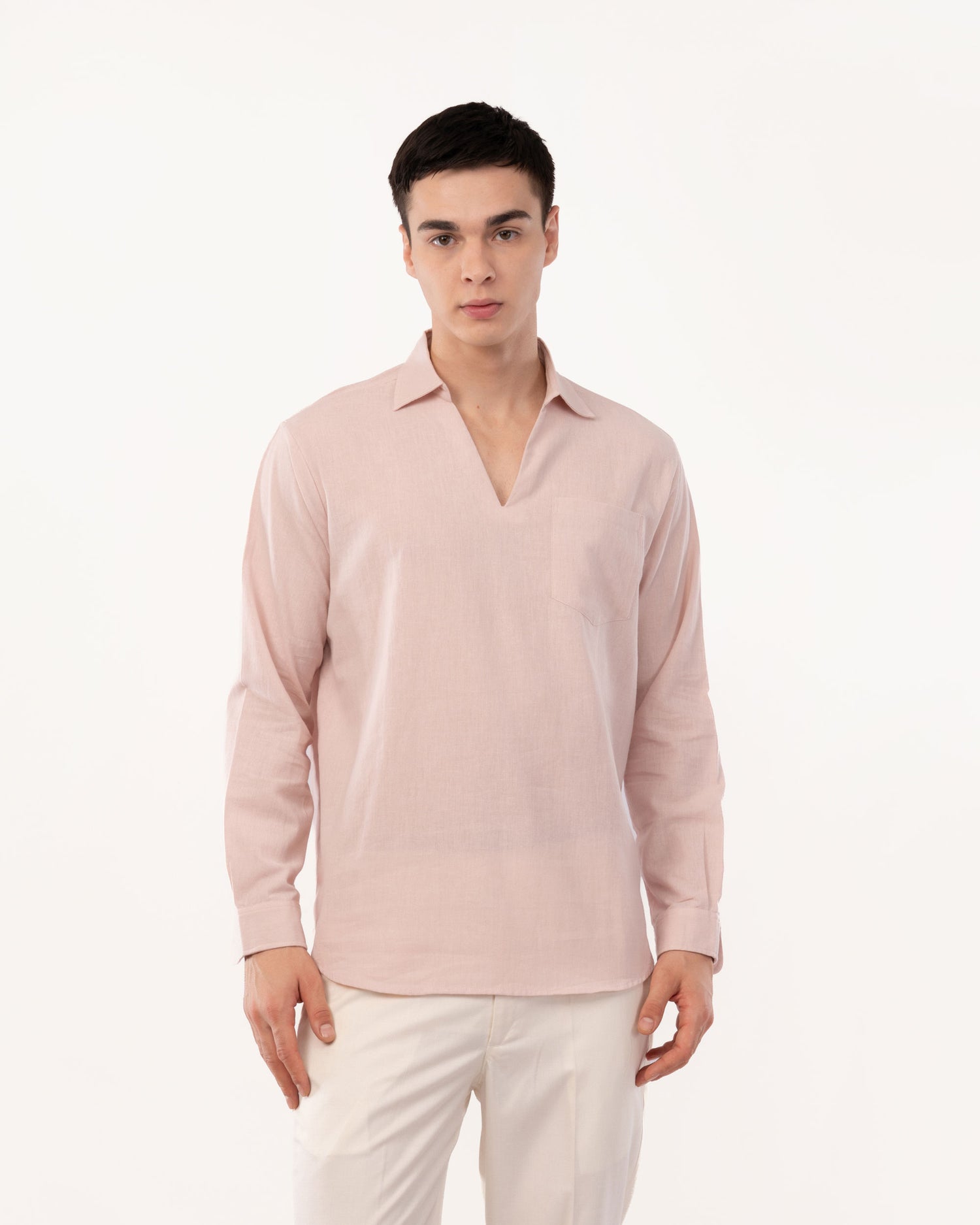 Peach Linen Popover Shirt for Men