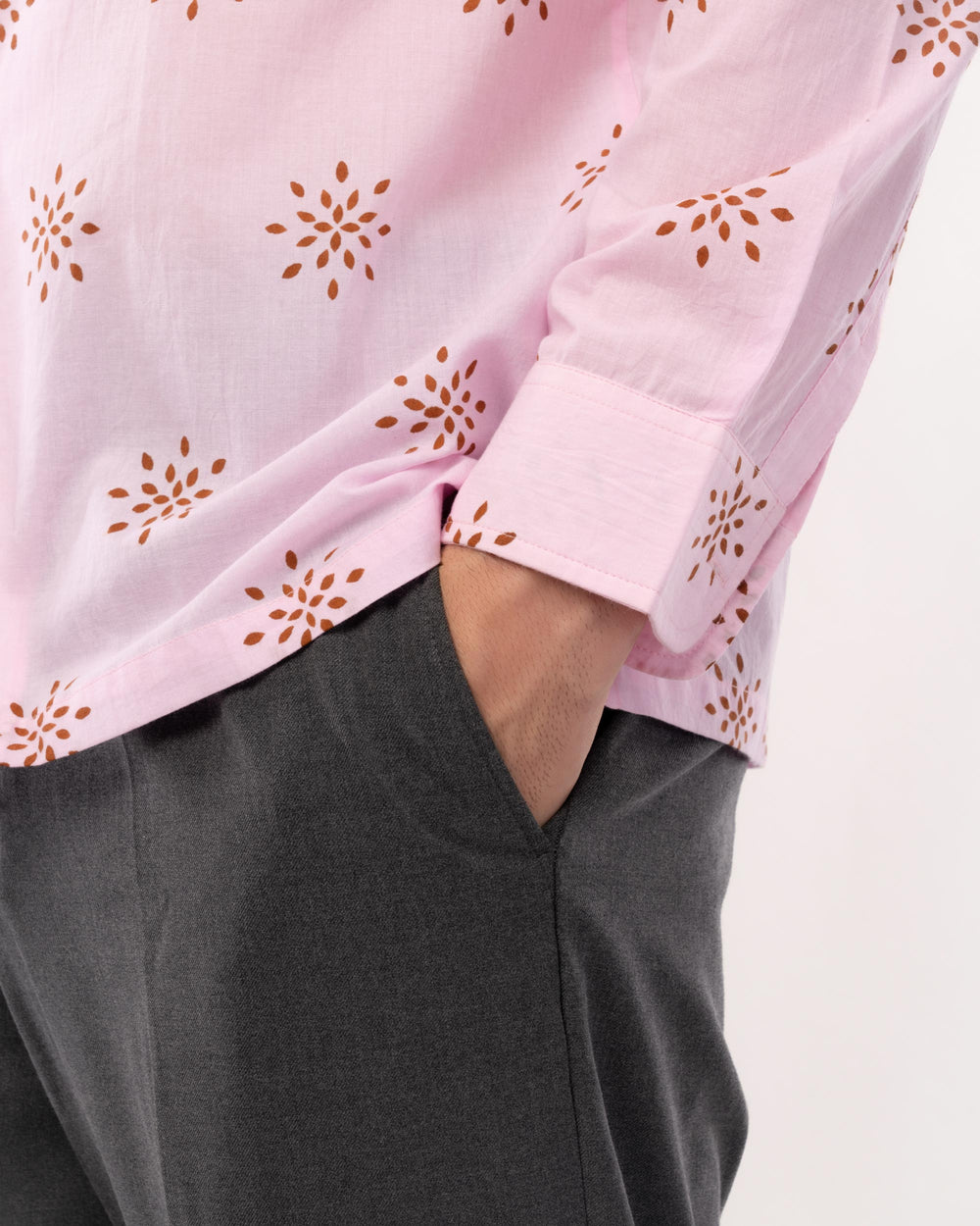 Pink Block Print Cuban Collar Shirt for Men