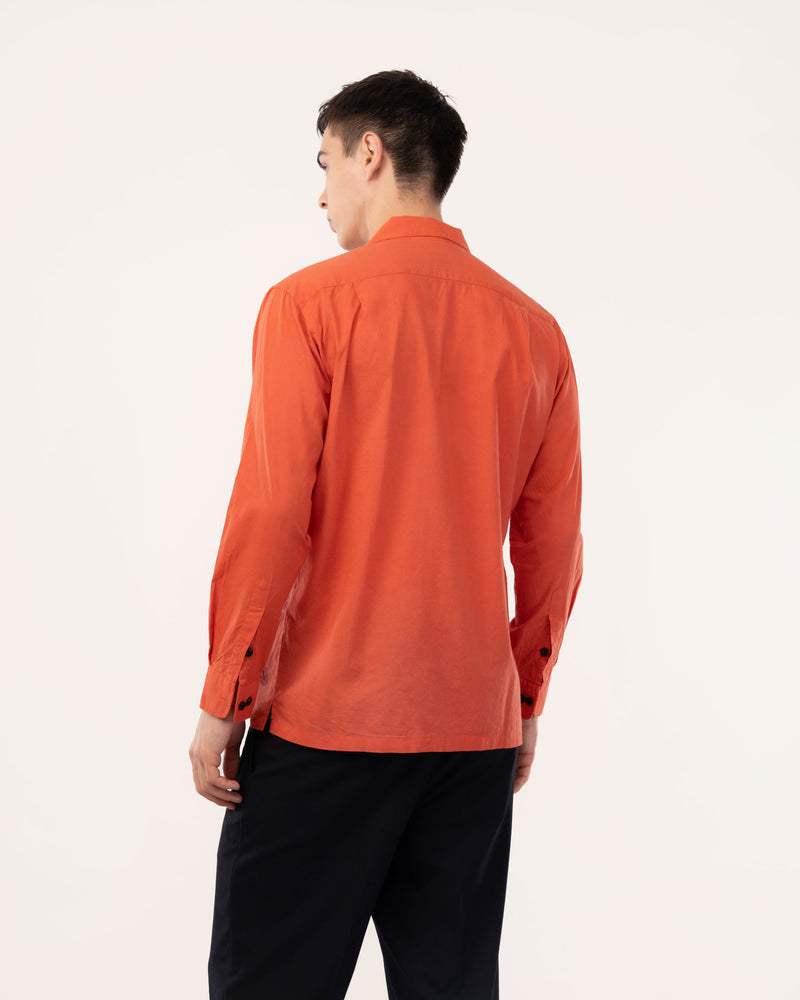 Rust Red Block Print Cuban Collar Shirt for Men