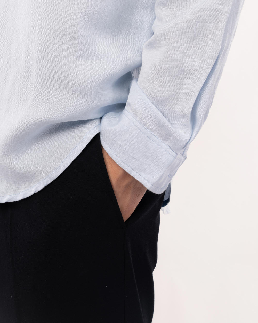 Sky Blue Linen Popover Shirt for Men
