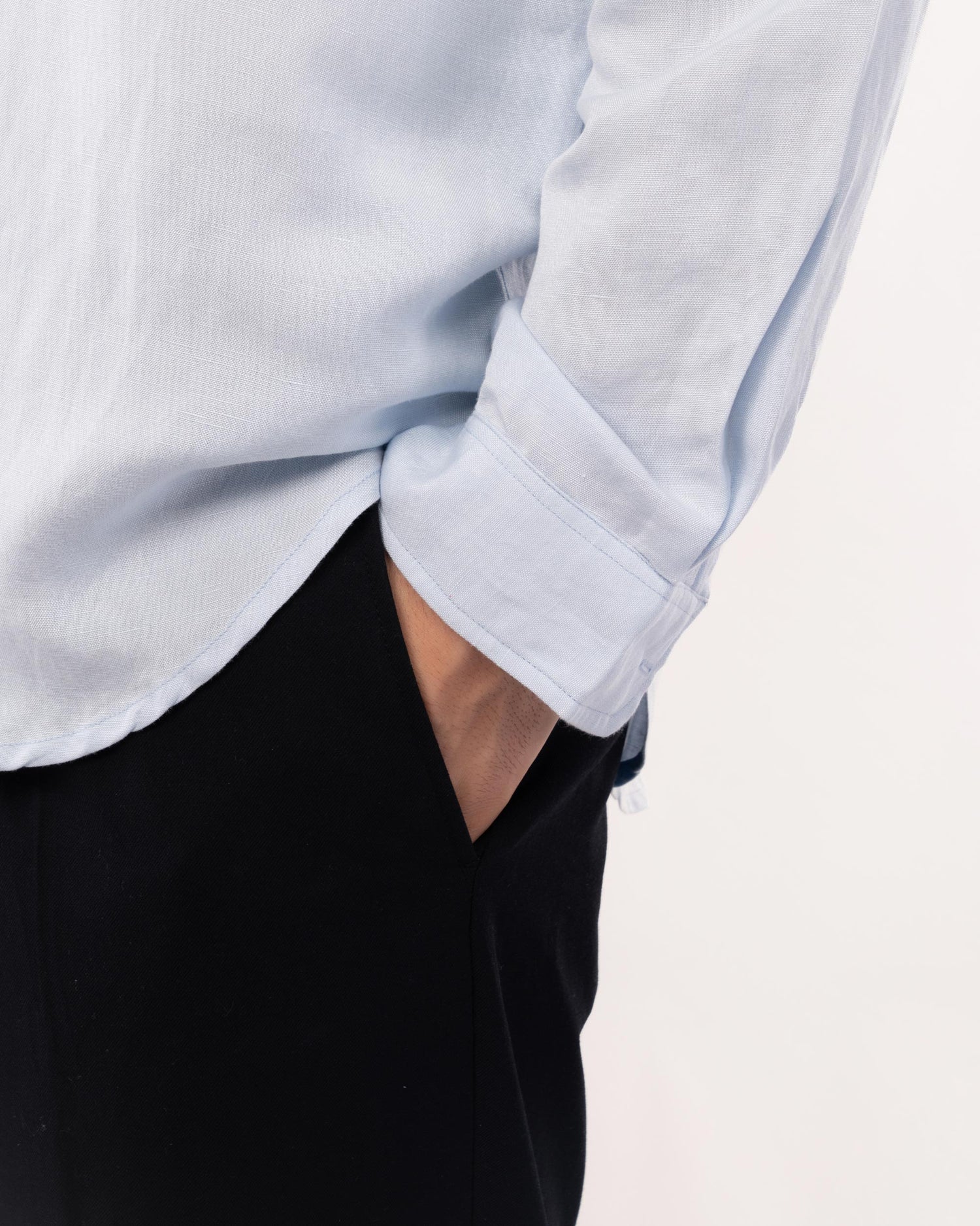 Sky Blue Linen Popover Shirt for Men