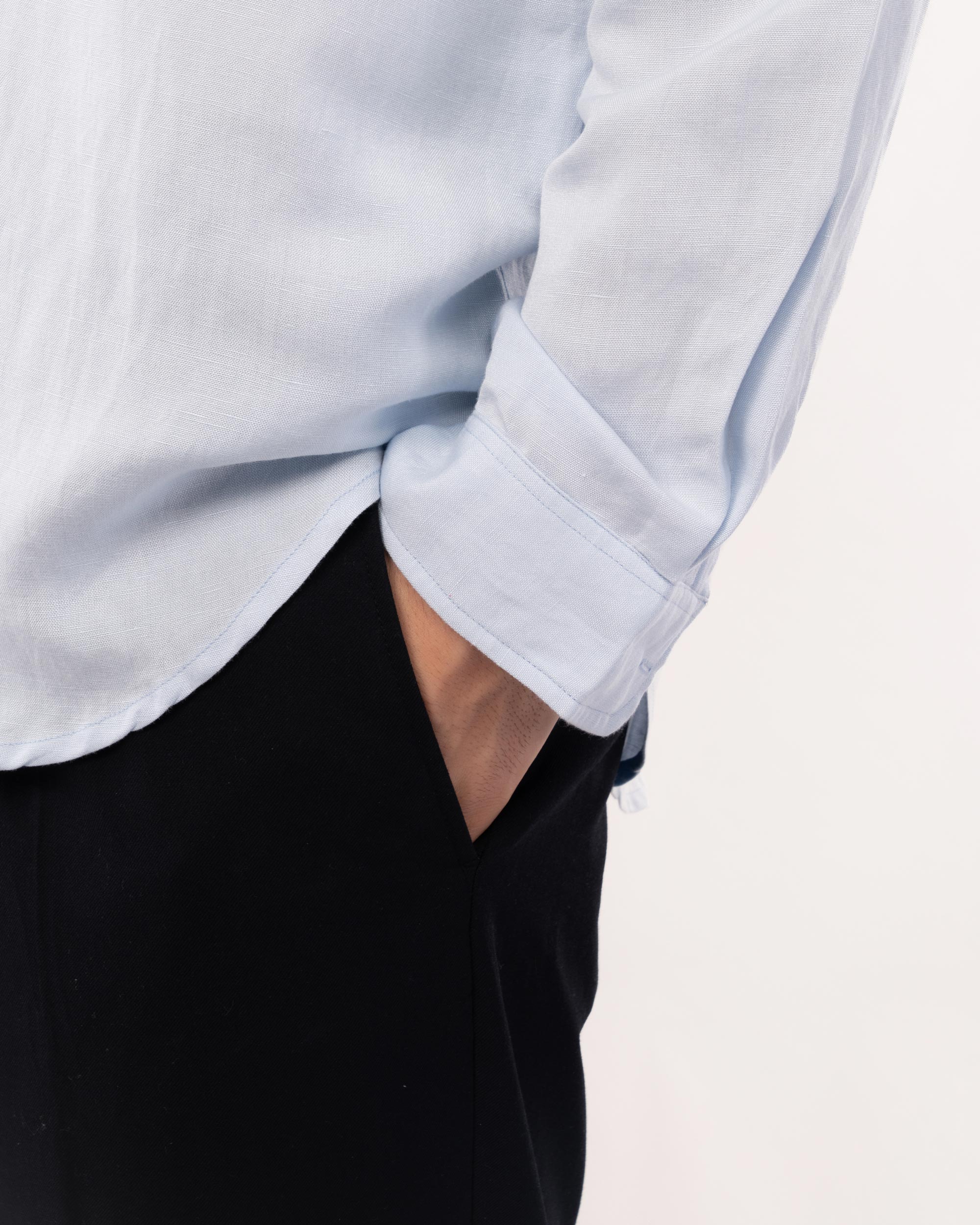 Sky Blue Linen Popover Shirt for Men