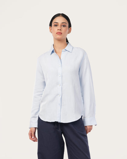 Sky Blue Linen Shirt for Women