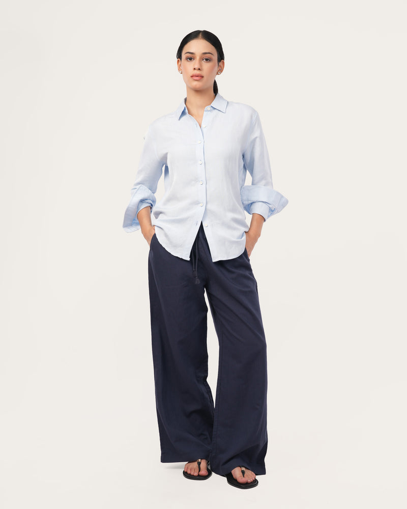 Sky Blue Linen Shirt for Women