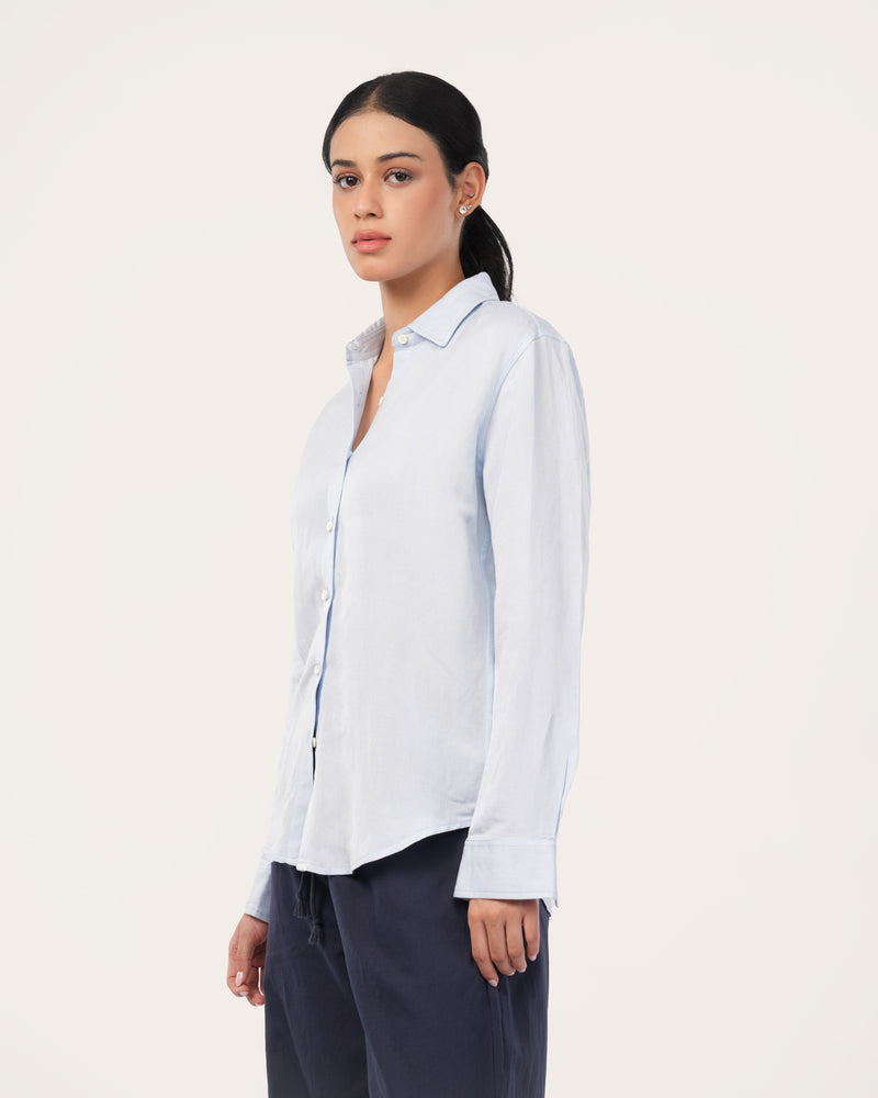 Sky Blue Linen Shirt for Women