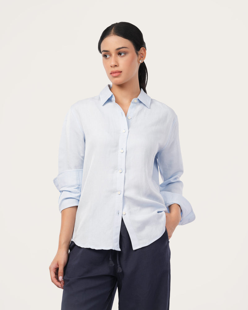 Sky Blue Linen Shirt for Women