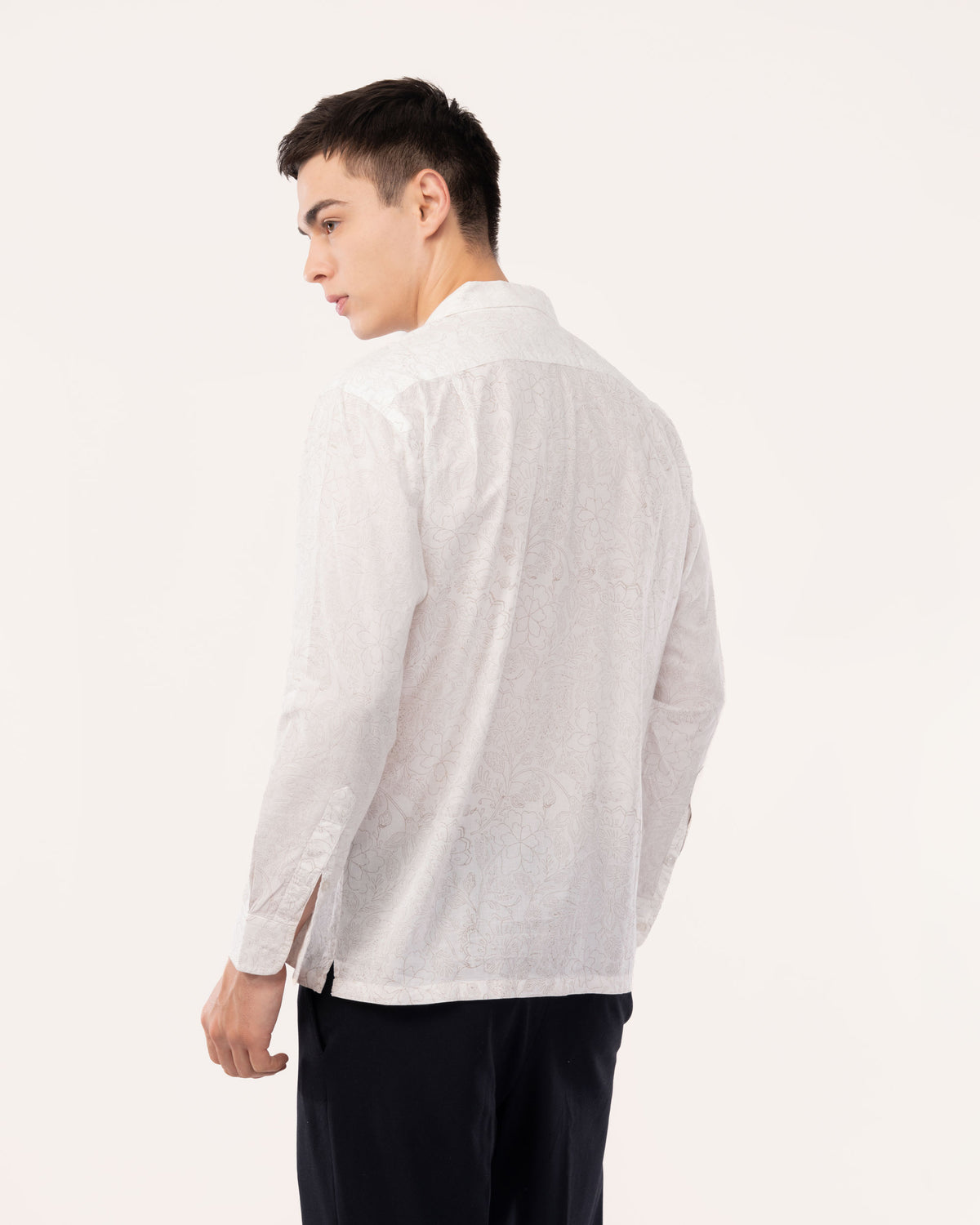 White Block Print Cuban Collar Shirt for Men