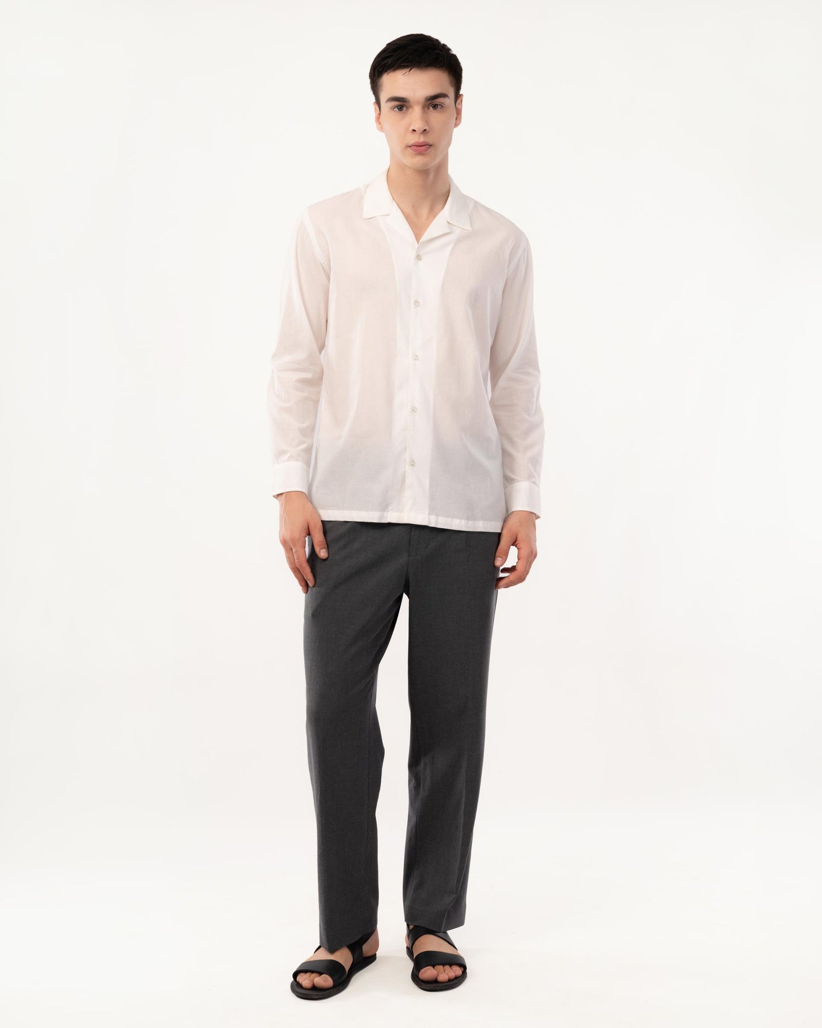 White Cotton Cuban Collar Shirt for Men