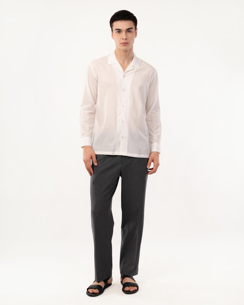 White Cotton Cuban Collar Shirt for Men