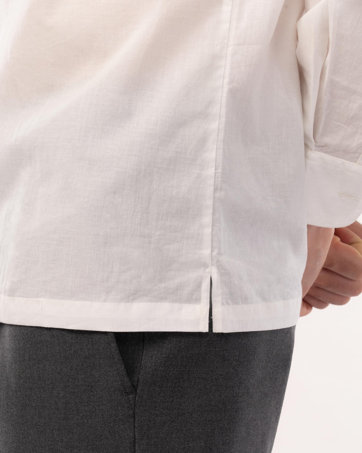 White Cotton Cuban Collar Shirt for Men