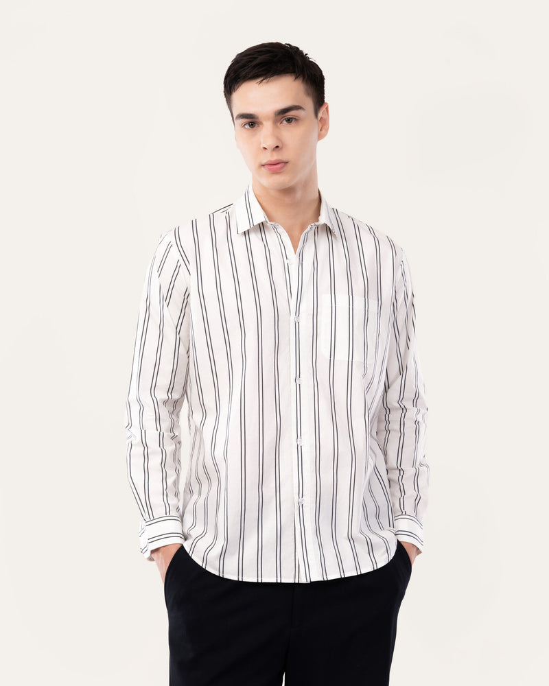 White Striped Poplin Shirt for Men