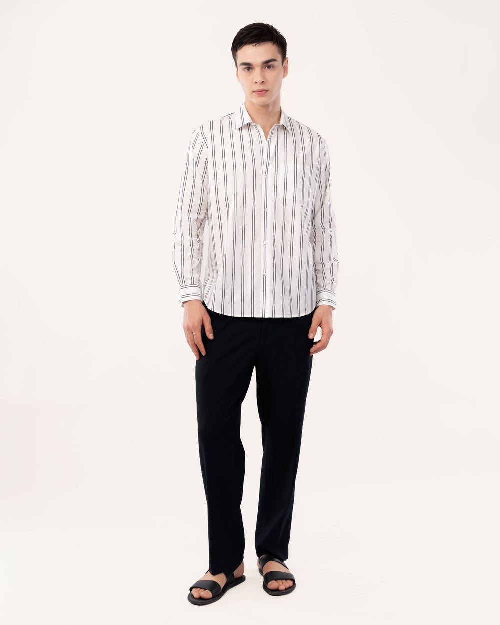 White Striped Poplin Shirt for Men