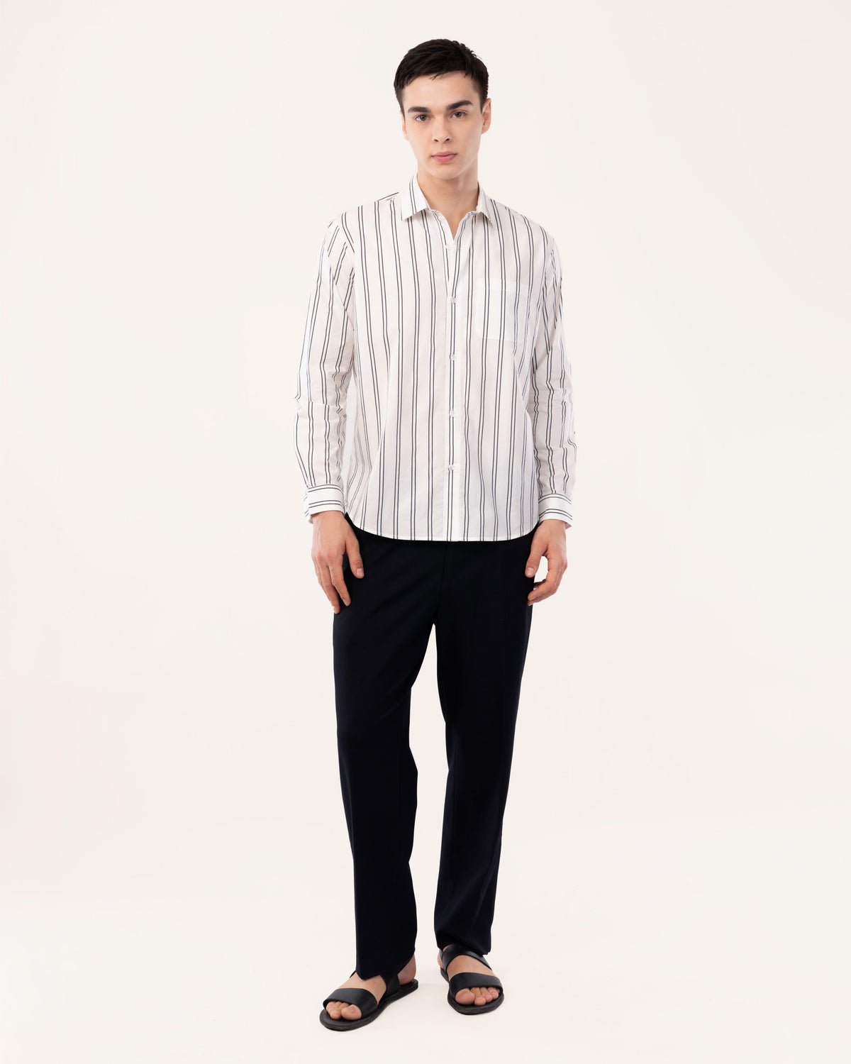 White Striped Poplin Shirt for Men