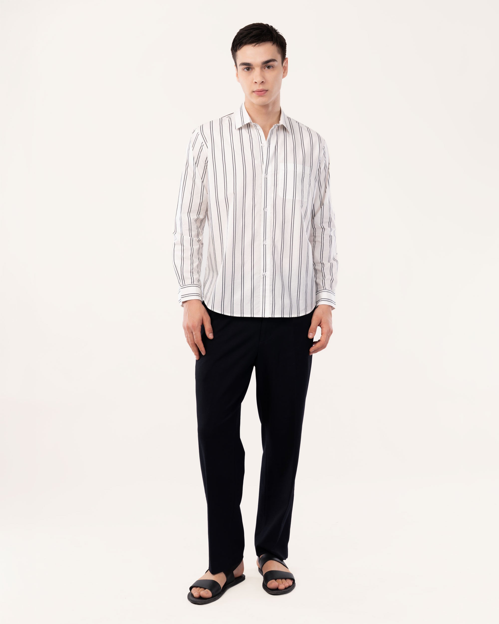 White Striped Poplin Shirt for Men