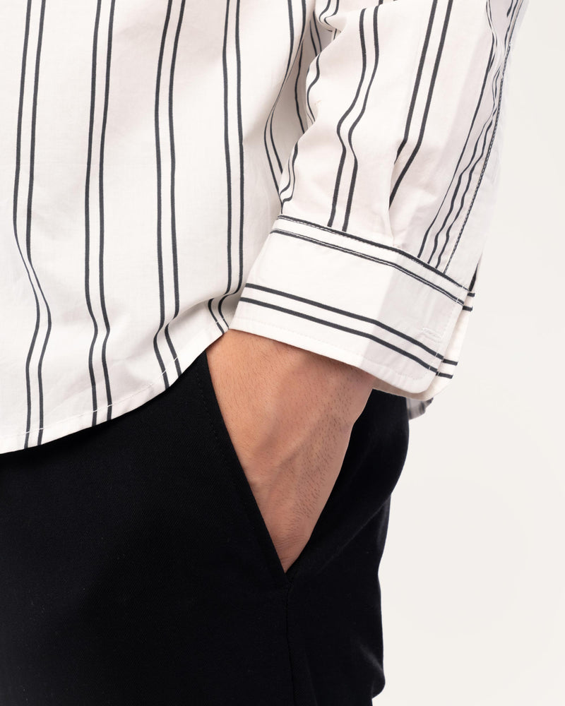 White Striped Poplin Shirt for Men