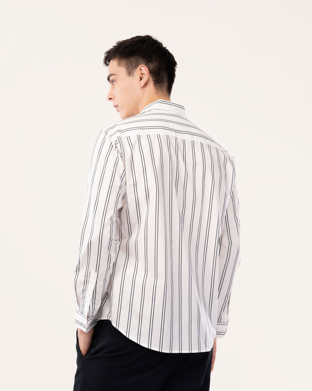 White Striped Poplin Shirt for Men
