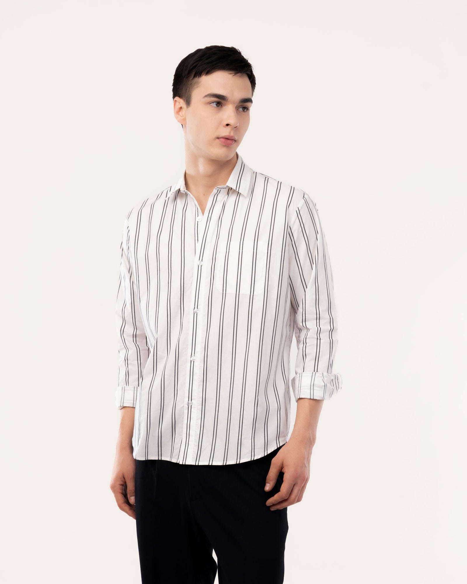 White Striped Poplin Shirt for Men
