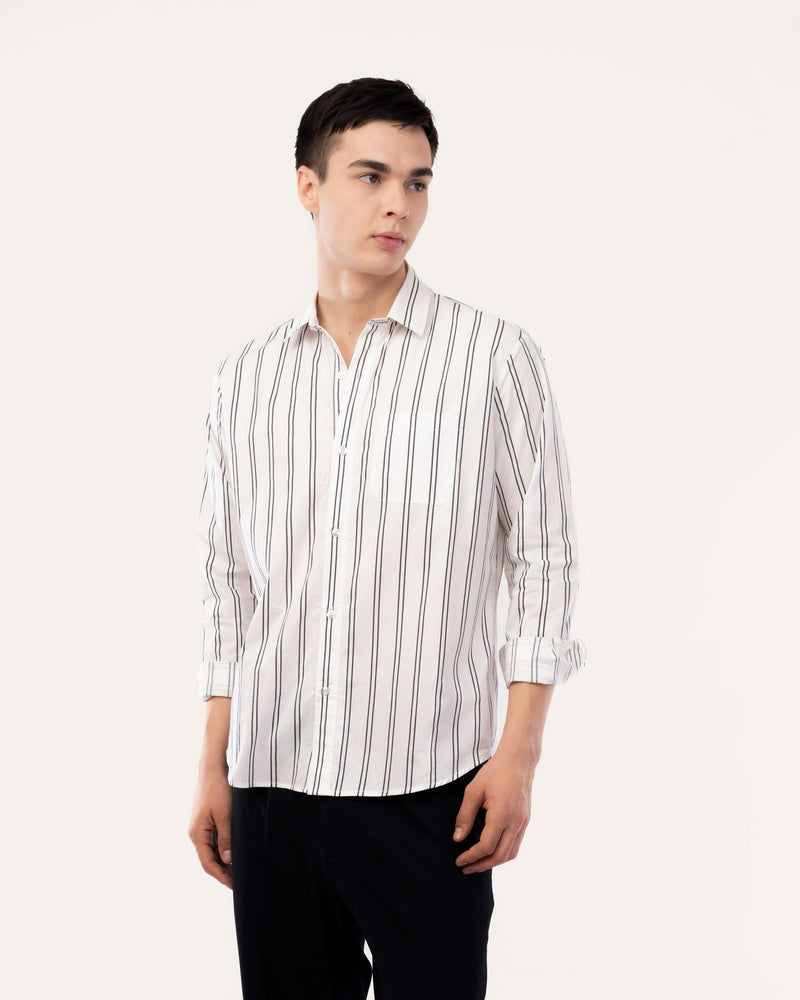 White Striped Poplin Shirt for Men