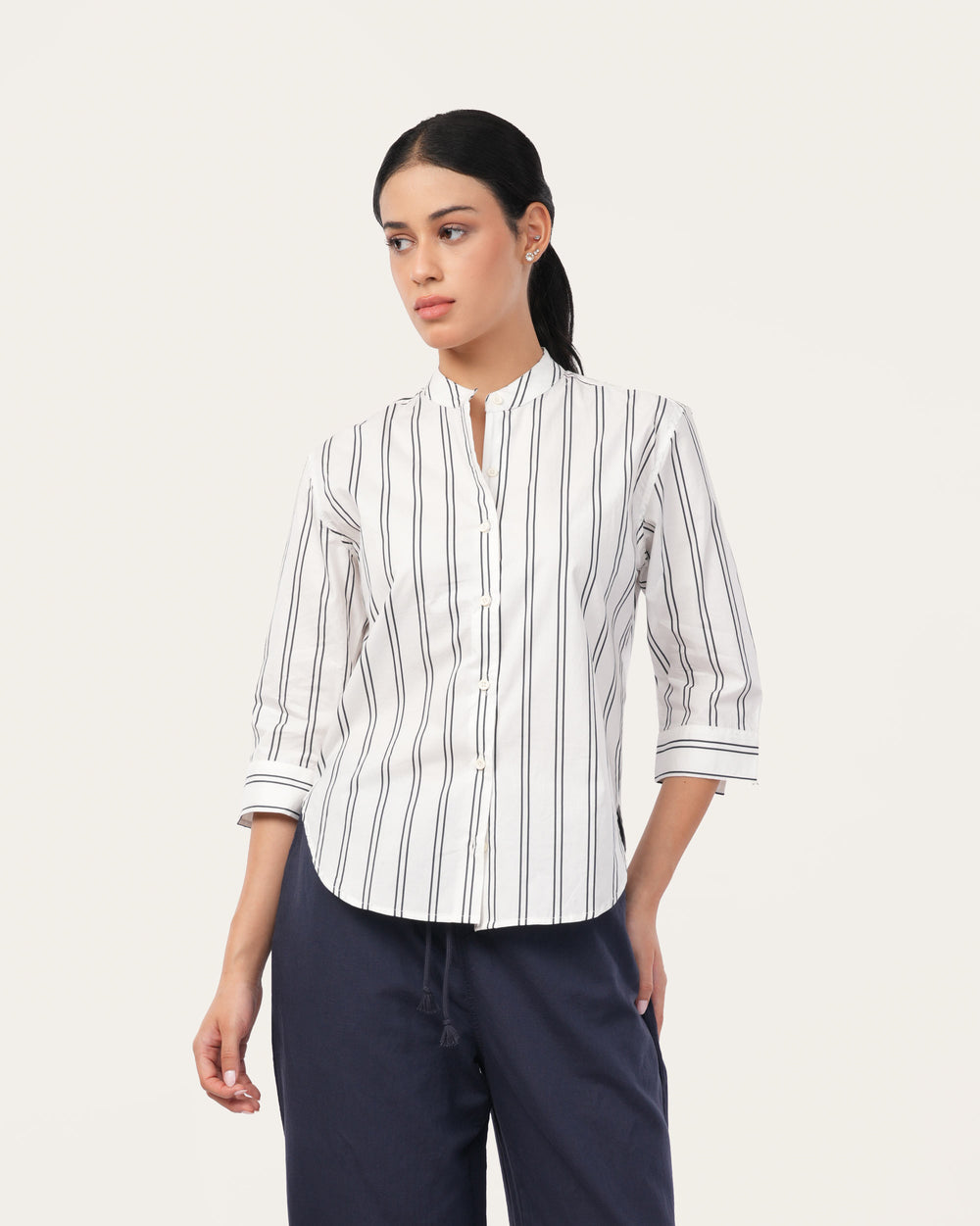 White Striped Poplin Shirt for Women