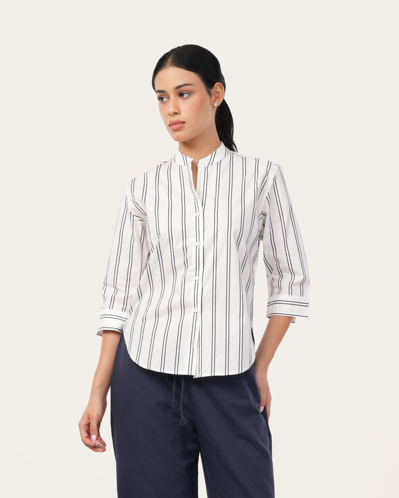 White Striped Poplin Shirt for Women