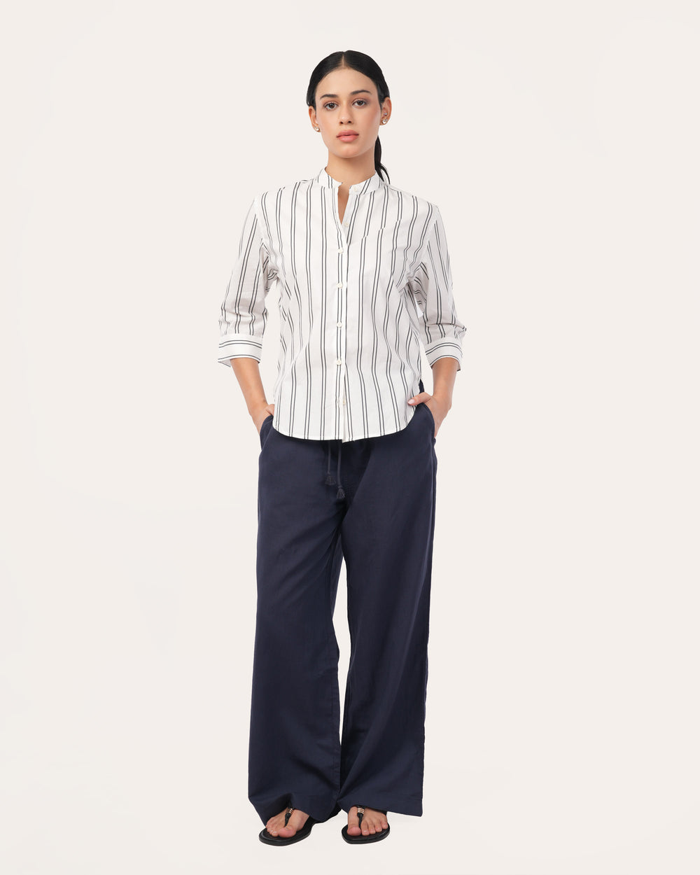 White Striped Poplin Shirt for Women