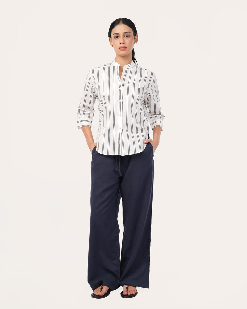 White Striped Poplin Shirt for Women