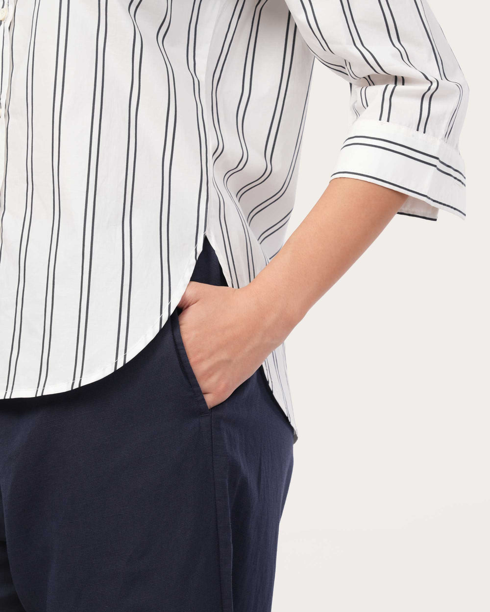 White Striped Poplin Shirt for Women