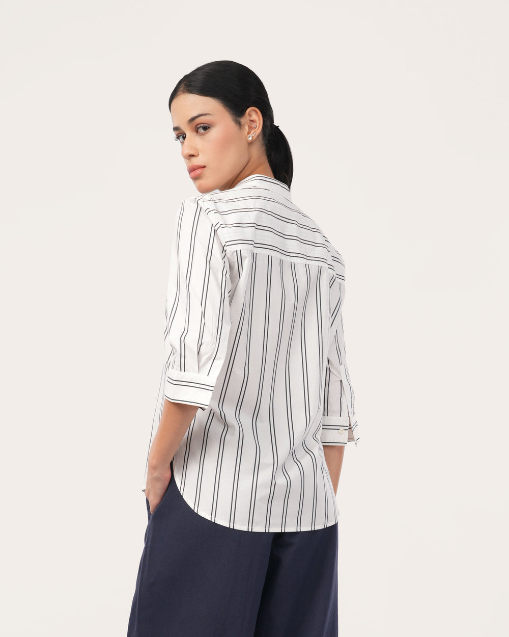 White Striped Poplin Shirt for Women