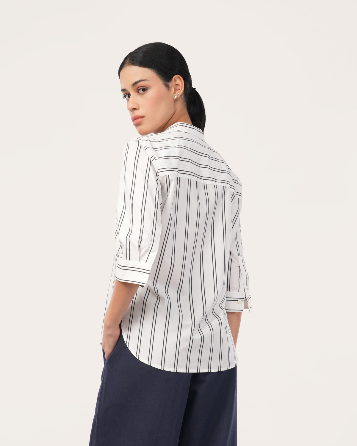 White Striped Poplin Shirt for Women